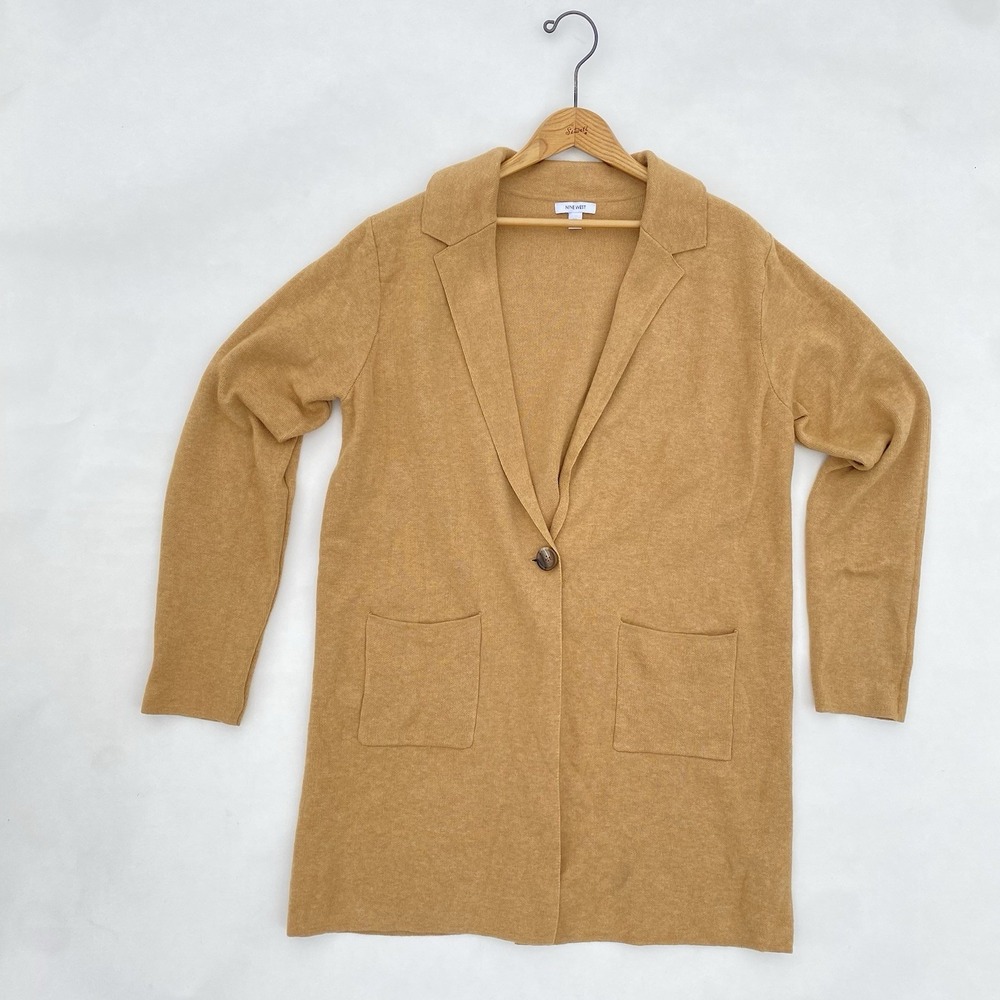 Nine West‎ XL Lapel Coatigan Cardigan Sweater Camel Tan Collared Pockets Western
